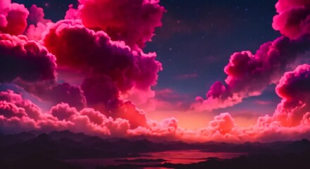 Wall Mural - Flowing red clouds against a starry blue night sky 4k animation