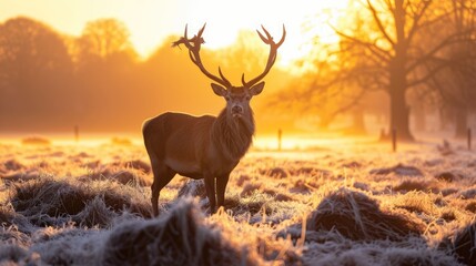 Wall Mural - Majestic Red Deer Buck in Golden Sunrise