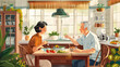 © Chatchanan - An older couple enjoying a simple, heartfelt meal together in their country homeâ€™s kitchen