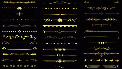 Wall Mural - elegant golden divider, border line design elements on a black background. perfect for invitation, c