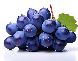 Wall Mural -  Blue Wet Grapes- A bunch of blue grapes with water droplets, isolated on a white background_1(32)