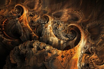 Wall Mural - infinite fractal wood background generative ai