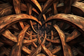 Wall Mural - Infinite fractal wood background Generative Ai