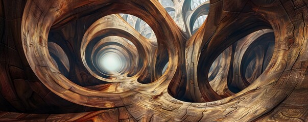 Wall Mural - infinite fractal wood background generative ai