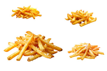 crispy french fries with a light sprinkling of salt, isolated on a white background, showcasing thei