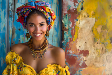 Smiling Cuban woman in traditional costume