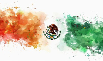 Wall Mural - Abstract grunge watercolor painted flag of Mexico. Template for national holiday background.