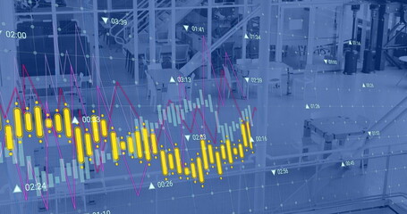 Wall Mural - Image of financial data processing over empty office