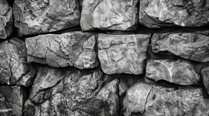 Canvas Print - A closeup of a stone wall texture in grayscale