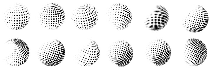 Wall Mural - set of round halftone. decorative dotted spheres