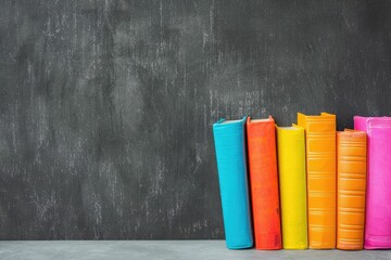 Wall Mural - Education concept   Books on the desk with the background of the blackboard