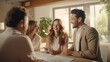 © Yauhen - Excited Couple Receiving House Keys. Smiling young couple receiving keys from a realtor, celebrating their new home purchase. Perfect for real estate, home buying, and new beginnings