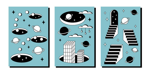 Wall Mural - Surrealism posters set. Surreal abstract posters. Surrealism cards set.