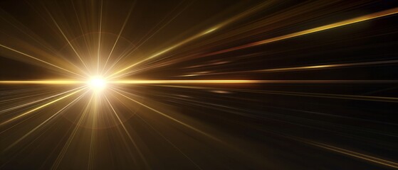 Abstract golden light rays background with lens flare effect