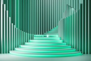 Wall Mural - Modern Abstract Green Pastel Geometric 3D Rendered Interior with Circular Staircase