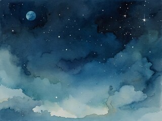 Wall Mural - Serene blue watercolor illustration capturing celestial space