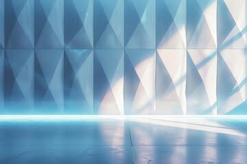 Sticker - Abstract Blue Geometric Patterned Wall with Soft Glowing Light Reflection