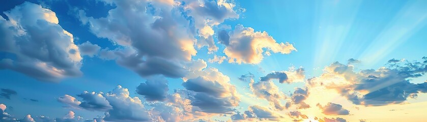 Canvas Print - The sky is blue with a few clouds and the sun is shining brightly. The clouds are scattered throughout the sky, with some closer to the top and others lower down. The sun is shining brightly