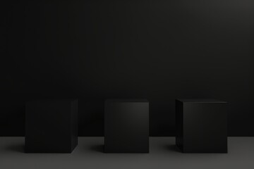 Sticker - 3D Rendering of Black Cubes on a Minimal Black Background