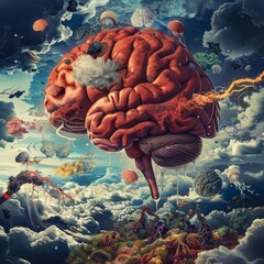 Wall Mural - A brain and chaos background 