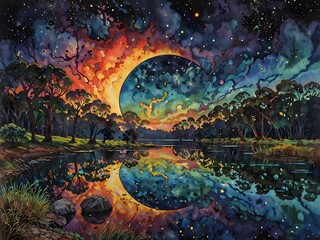 Wall Mural - Psychedelic Outback Lake
