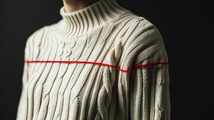 Poster - White sweater with red line on black background in studio