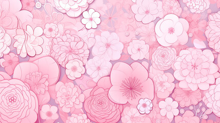 Wall Mural - Pink Floral Pattern Illustration featuring various shades of pink flowers in a seamless pattern