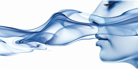 Leinwandbilder - Abstract digital representation of a human exhaling particles, showcasing futuristic concepts of data flow and virtual interaction