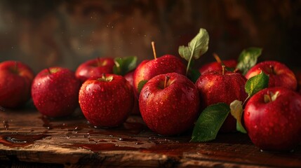 Wall Mural - Red apples displayed on wooden table