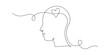 © Olga Rai - Continuous one line drawing of head with heart inside. Concept of falling in love and empathy symbol in simple linear style. Good mental health in editable stroke. Doodle vector illustration
