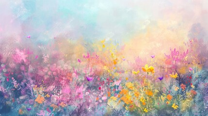 Wall Mural - watercolor wildflowers in a field.