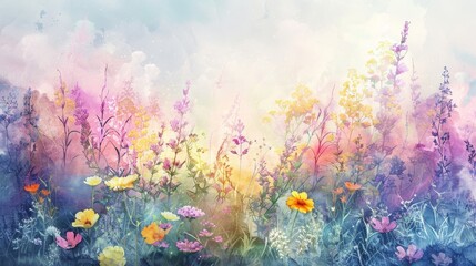 Wall Mural - watercolor wildflowers.