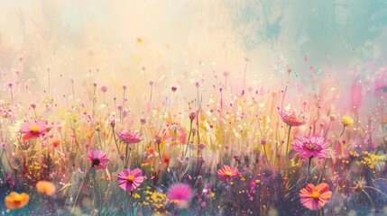 Wall Mural - Watercolor Wildflowers in a Meadow.