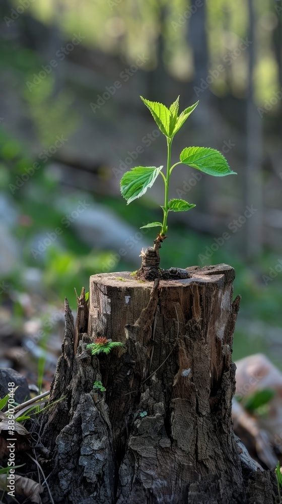 Abstract Young Tree Growing from Old Stump in Spring. Symbol of New ...