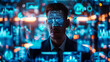© Kateryna - a businessman surrounded by digital screens and holograms displaying AI and IoT data, symbolizing digital transformation in business, digital transformation, AI integration, busine