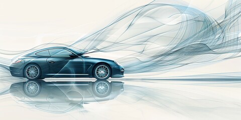 Poster - Futuristic electric car with sleek and aerodynamic design, showcasing advanced technology and innovative concept in a modern and artistic urban setting