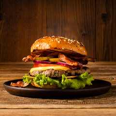 Classic beef burger with bacon.