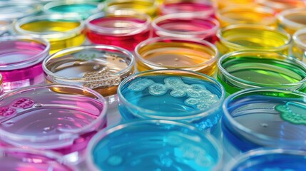 Sticker - Microbiological Lab Testing of Bacterial Colonies on Colorful Agar in Pyramid Shaped Petri Dishes