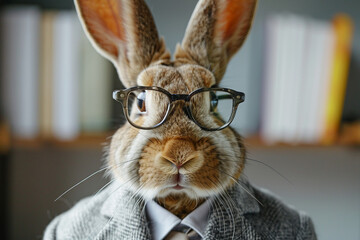 created with generative ai image of rabbit animal working in office
