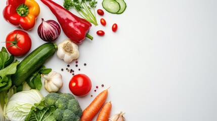 Sticker - Arrangement of fresh veggies on white backdrop with space for writing