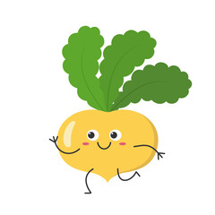 Canvas Print - Turnip character cartoon run joy cute smile face vegetable beautiful vector illustration.