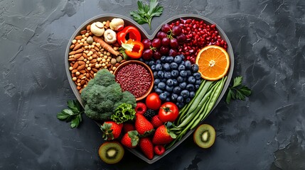 Healthy food arrangement in heart shape