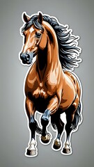 Wall Mural - Powerful brown horse with black mane and tail, running, cartoon style, sticker.