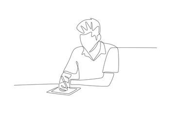 A man who focuses on doing school homework. Homework concept one-line drawing