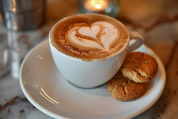 Wall Mural - a cup of cappuccino and cookies on a plate