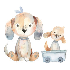 Sticker - Cute Watercolor Dogs Playing Together.