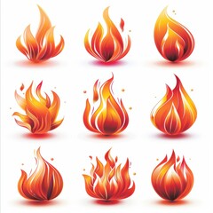 Wall Mural - A set of nine different colored flames. The flames are all different sizes and are arranged in a row