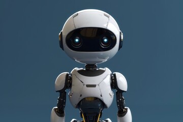 Poster - Advanced humanoid robot with blue eyes in a futuristic setting