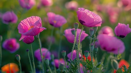 Sticker - Purple poppy blossoms in a field