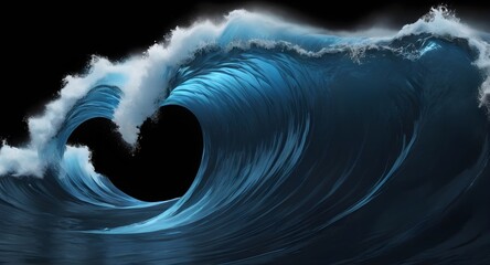 Enormous Dark Blue Wave Crashing Against Black Background